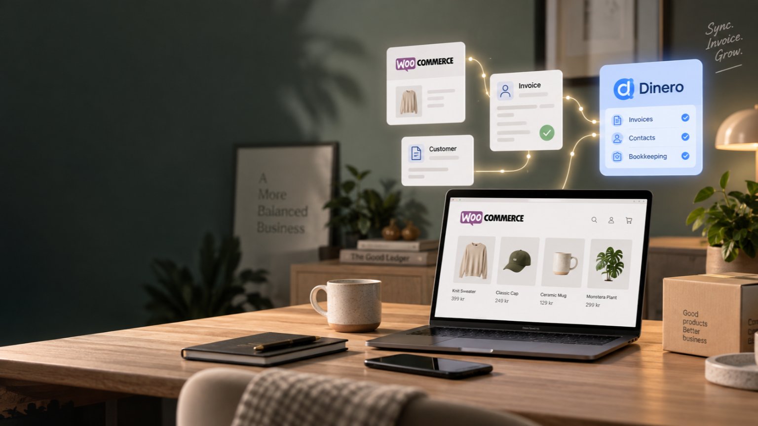 Dinero synkronisering med WooCommerce webshop. Overføre nemt data, produkter og salg