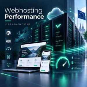 Webhosting Performance til WooCommerce-webshops, WordPress og bookingsystemer med 10, 20 eller 30 GB lagerplads.